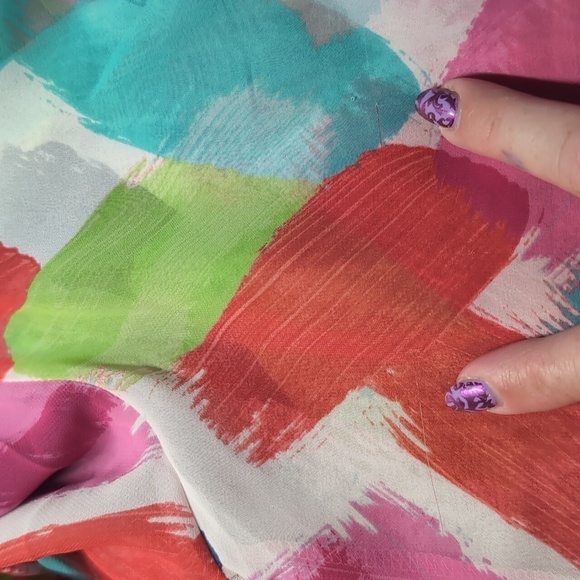 LIZ CLAIBORNE CAREER Classic Watercolor Sheer Blouse LP - Picture 12 of 16